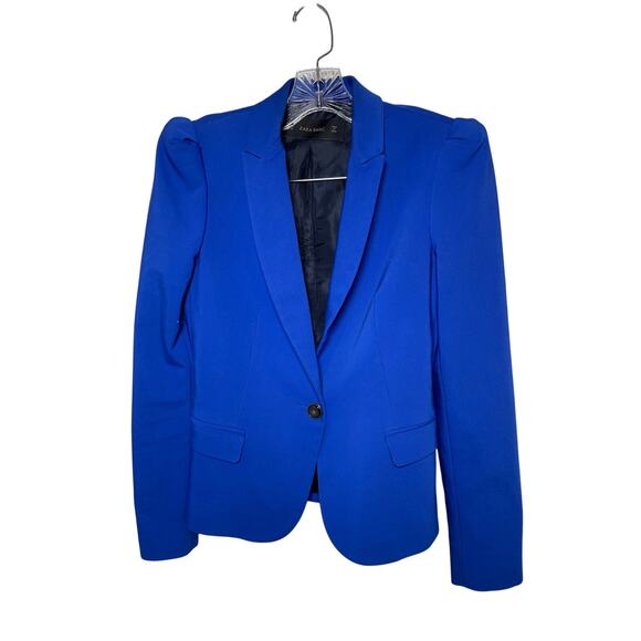 Zara Basic Royal Blue Fitted Shoulder Pad Blazer Size XS - Picture 1 of 4